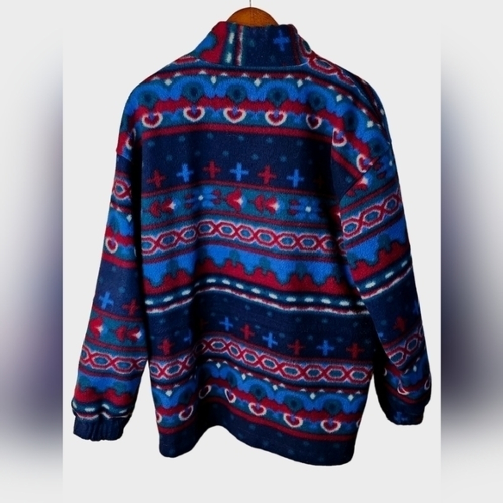 British Mist Reversible Aztec Print Windbreaker Fleece Jacket Sz L Vintage 80s. - Picture 5 of 12